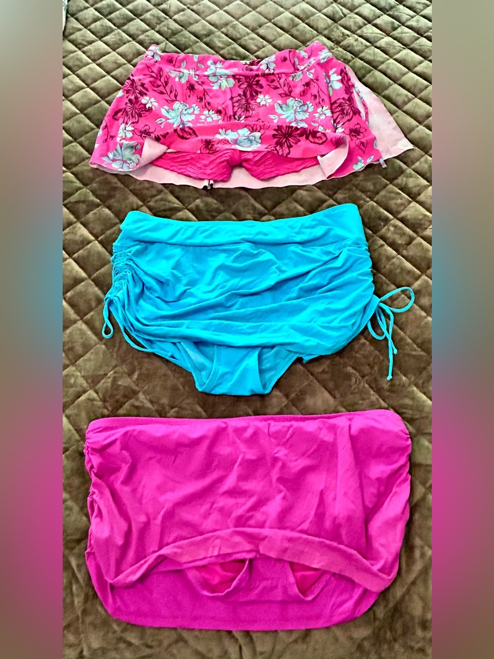 Bundle of 3 Women’s High-Waist Skirted Swim Bottoms - Pink & Turquoise Mix